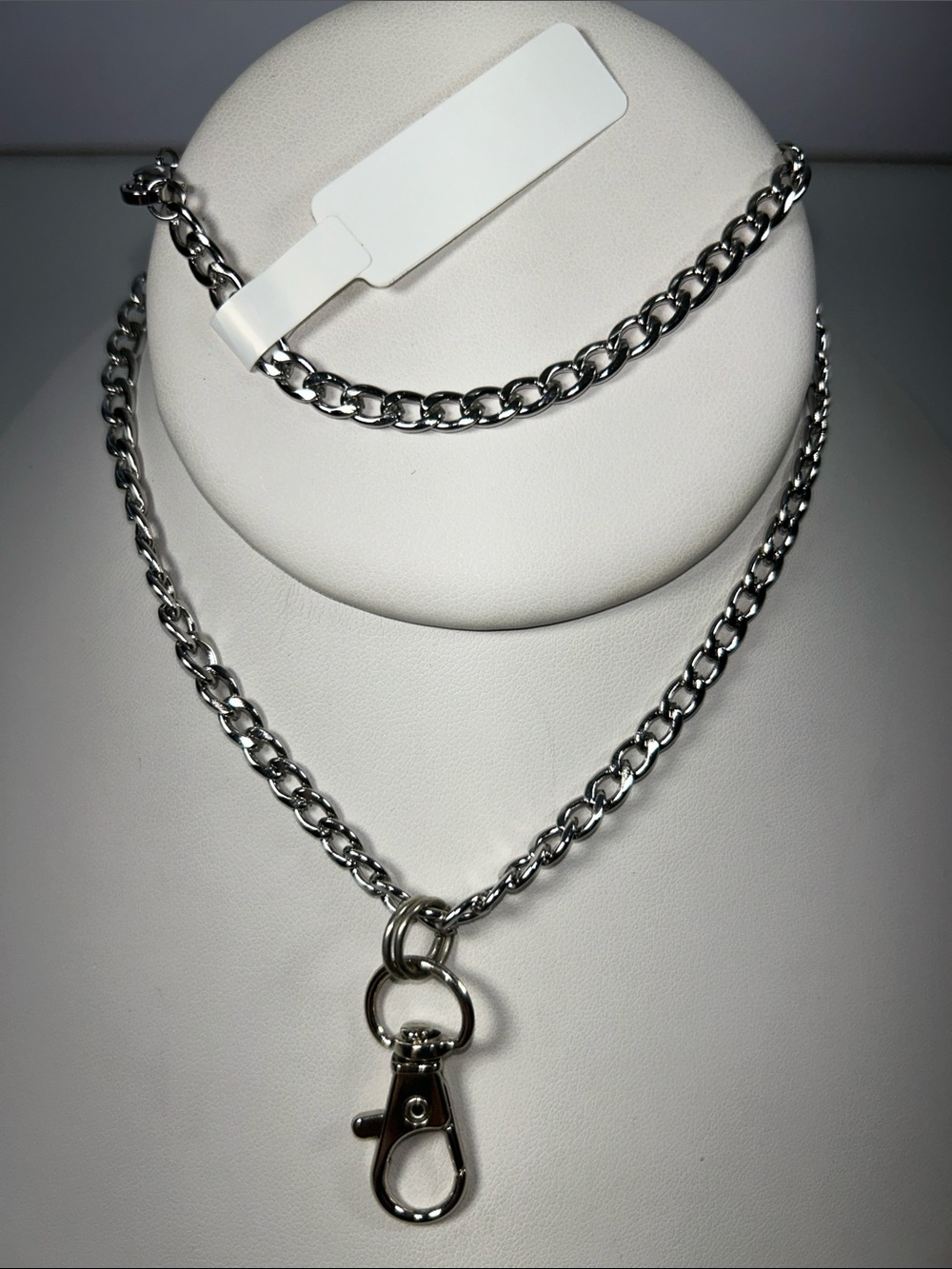 NWT Artisan Handmade Stainless Steel Curb Link Necklace With Badge Holder Clasp